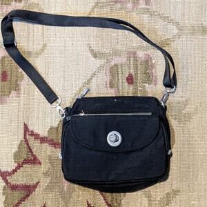 Baggallini Calais Purse TruNylon Crossbody Bag Zip Pockets Travel Black Foldover